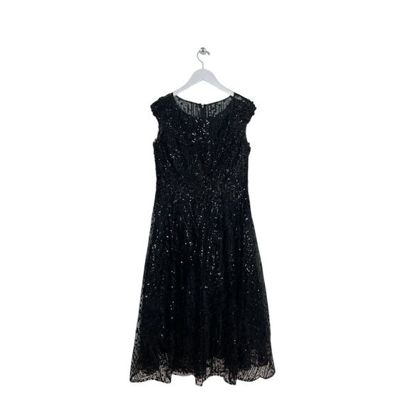 Mac Duggal A20398 Black Floral Embroidered‎ Sequin Midi Dress Size 8 $498 - Picture 6 of 7